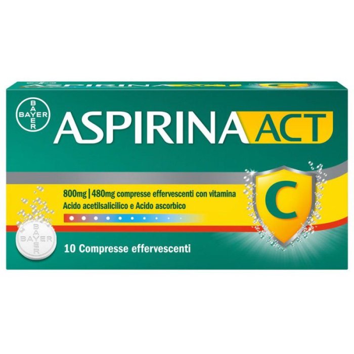 Aspirina Act 800 mg + 480 mg con Vitamina C 10 compresse effervescenti Aspirina Act 800 mg + 480 mg con Vitamina C 10 compresse effervescenti