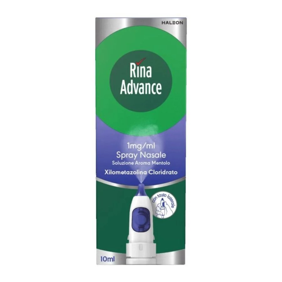 Rina Advance Spray Nasale 1mg/ml Xilometazolina Cloridrato Decongestionante Nasale, 10ml Rina Advance Spray Nasale 1mg/ml Xilometazolina Cloridrato Decongestionante Nasale, 10ml