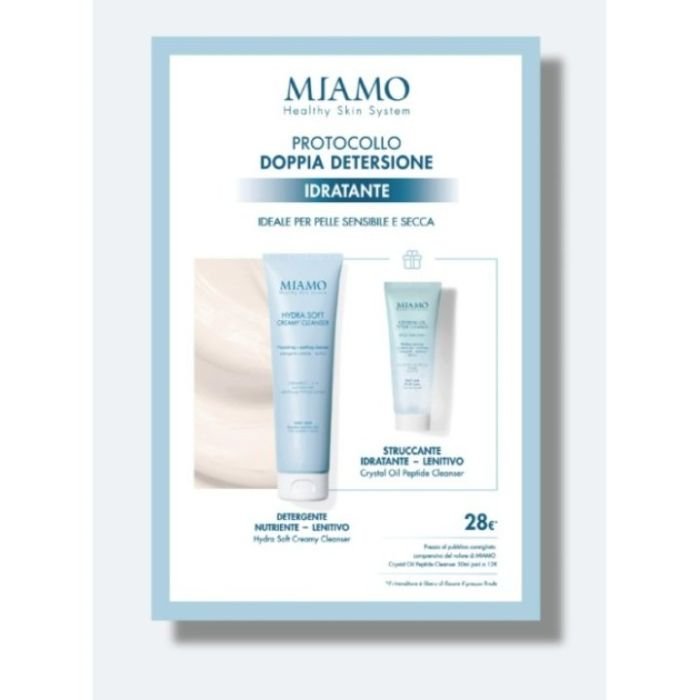 Miamo 2026 cofanetto detersione 1 idratante soft creamy cleanser 150 ml + 1 crystal oil peptide cleanser 50 ml + 1 omaggio lavette bambu'