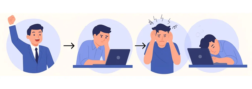 Le 4 fasi del burnout: come riconoscere i sintomi fisici e psicologici