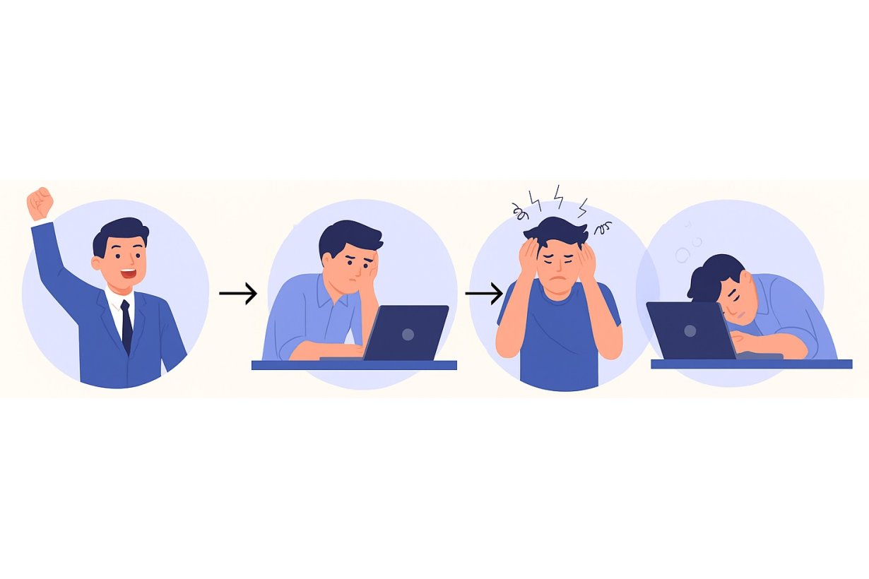 Le 4 fasi del burnout: come riconoscere i sintomi fisici e psicologici