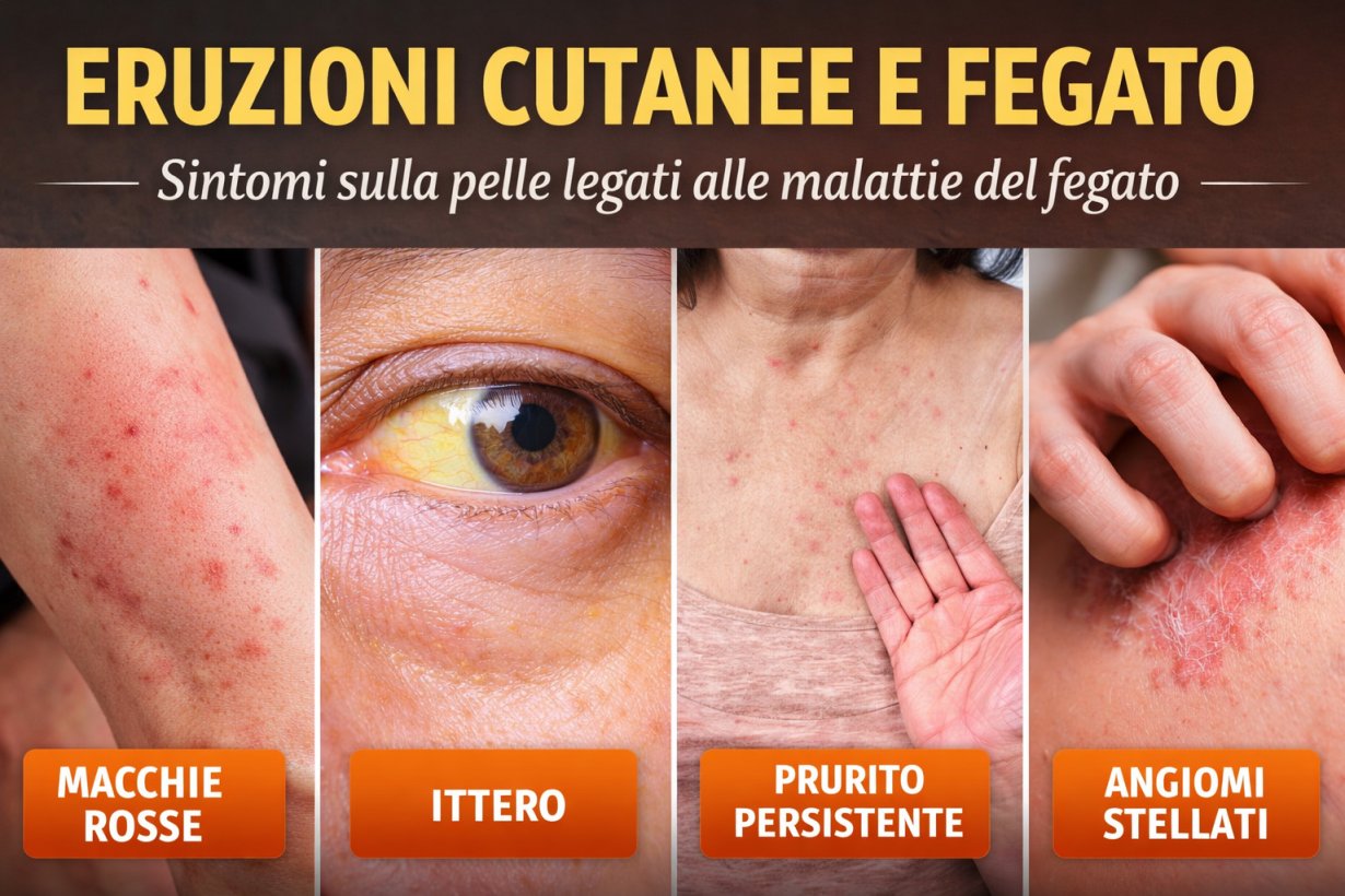 Macchie del fegato sulla pelle, orticaria e segnali di un fegato che non funziona bene