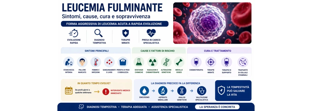 Leucemia fulminante: sintomi, cause, cura, sopravvivenza e tempi di evoluzione