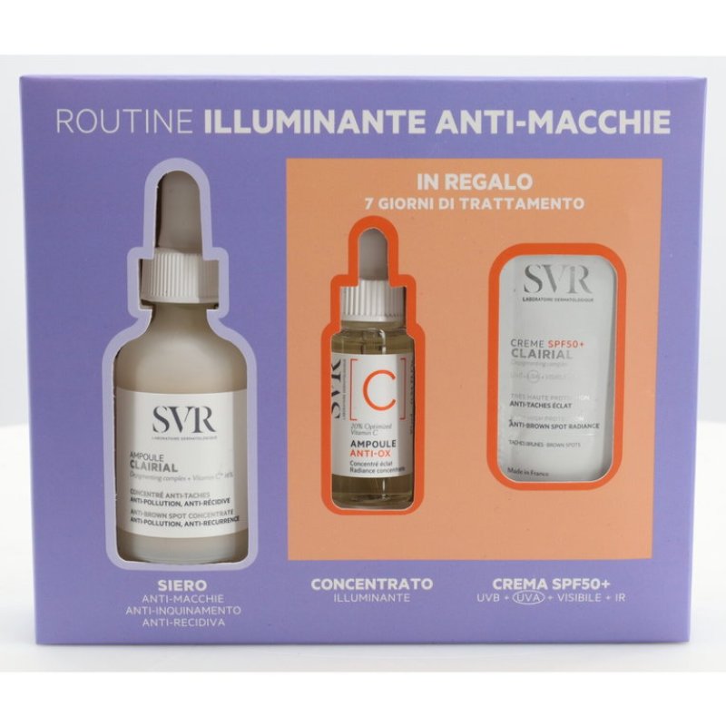 SVR Clairial Set Routine Illuminante Anti-Macchie &ndash; Ampoule 30 ml + Ampoule C 10 ml + Crema SPF50+ 7&times;2 ml