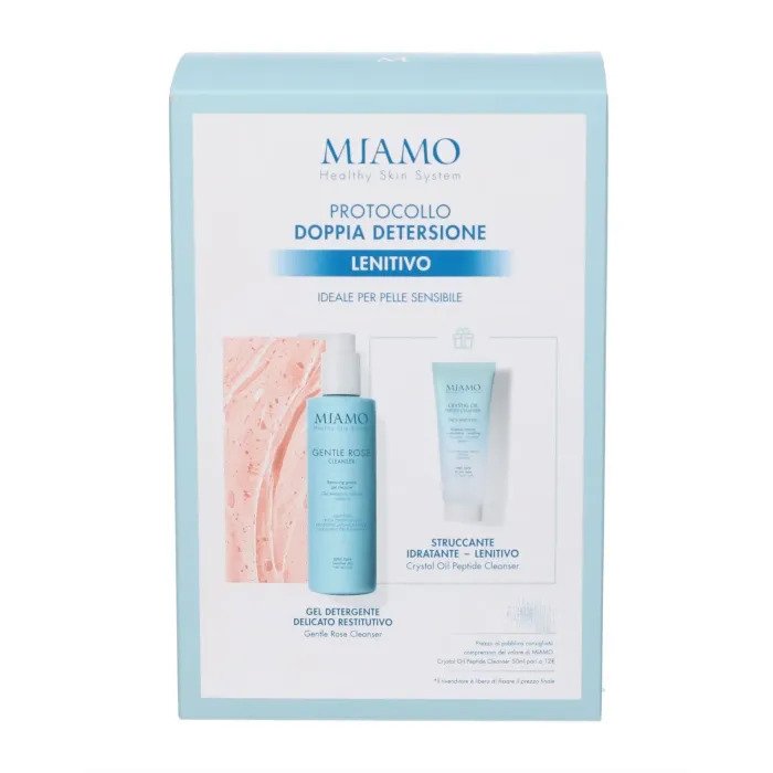 Miamo 2026 cofanetto detersione lenitivo 1 gentle rose cleanser 250 ml + 1 crystal oil peptide cleanser 50 ml + 1 omaggio lavette bambu'