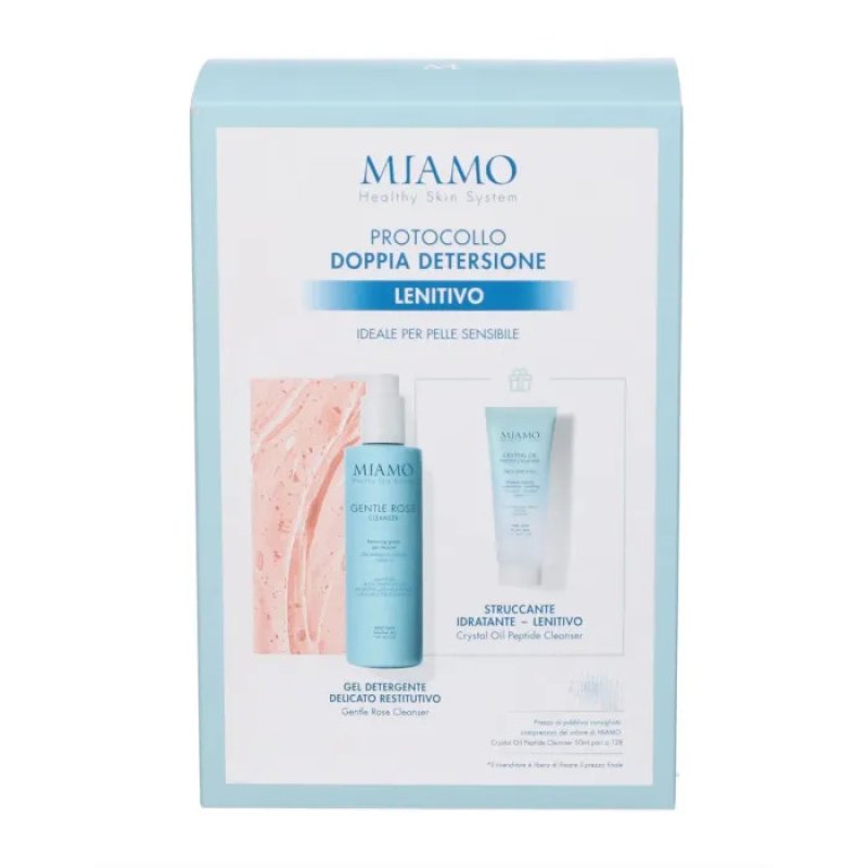 Miamo 2026 cofanetto detersione lenitivo 1 gentle rose cleanser 250 ml + 1 crystal oil peptide cleanser 50 ml + 1 omaggio lavette bambu'