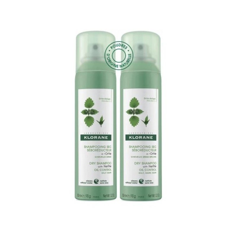 Klorane Shampoo Secco All&rsquo;Ortica Per Capelli Grassi 2 Spray da 150 ml (confezione duo doppia)