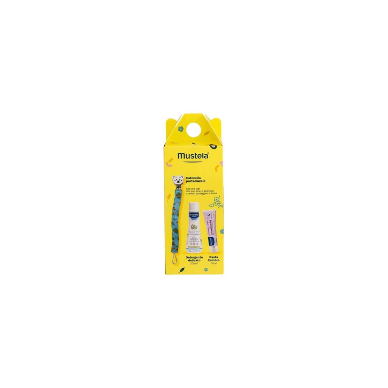 Mustela Cofanetto Portaciuccio con Detergente Delicato 200 ml e Pasta Cambio 50 ml &ndash; Kit completo per la cura del neonato