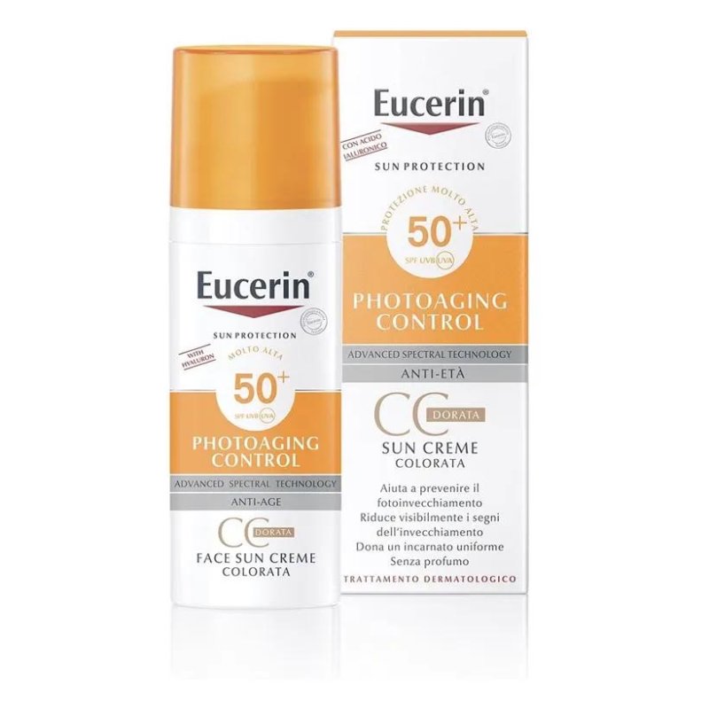Eucerin Sun Protezione Solare SPF50+ Photoaging Control CC Cream Dorato Pelli Sensibili 50 ml Eucerin Sun Protezione Solare SPF50+ Photoaging Control CC Cream Dorato Pelli Sensibili 50 ml
