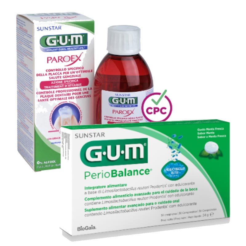GUM Salute e Igiene Dentale Paroex 0,20 Collutorio 200 ml Periobalance Integratore Alimentare 30 Compresse GUM Salute e Igiene Dentale Paroex 0,20 Collutorio 200 ml Periobalance Integratore Alimentare 30 Compresse