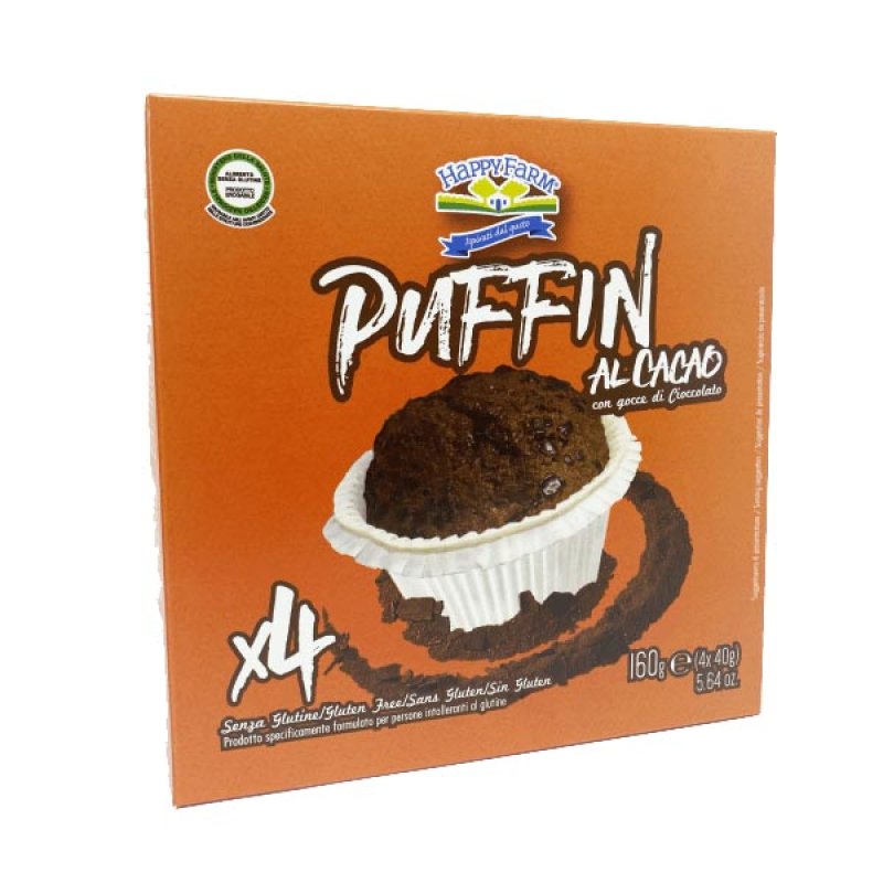 Happy Farm Alimenti senza Glutine Merendine Puffin Cacao con Gocce di Cioccolato 160 g Happy Farm Alimenti senza Glutine Merendine Puffin Cacao con Gocce di Cioccolato 160 g