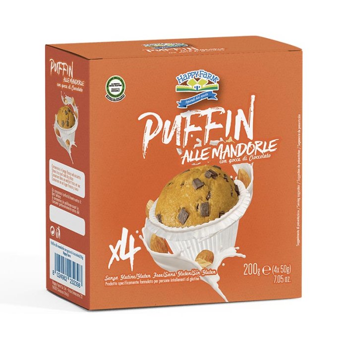 Happy Farm Alimenti senza Glutine Merendine Puffin Mandorle e Cioccolato 160 g Happy Farm Alimenti senza Glutine Merendine Puffin Mandorle e Cioccolato 160 g