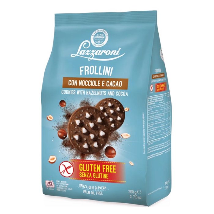 Lazzaroni Biscotti e Dolcezza Frollini Fragranti Cacao e Nocciole Senza Glutine 200 g Lazzaroni Biscotti e Dolcezza Frollini Fragranti Cacao e Nocciole Senza Glutine 200 g