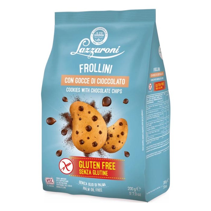 Lazzaroni Biscotti e Dolcezza Frollini Fragranti con Gocce di Cioccolato Senza Glutine 200 g Lazzaroni Biscotti e Dolcezza Frollini Fragranti con Gocce di Cioccolato Senza Glutine 200 g