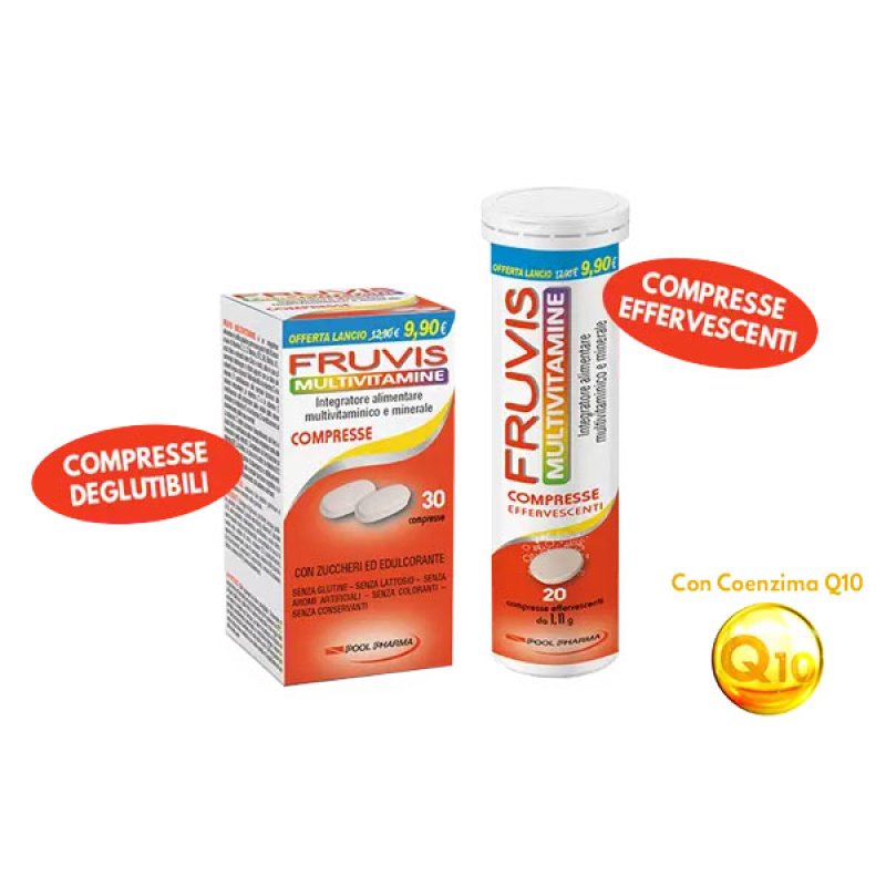 Pool Pharma Vitamine e Minerali Fruvis Multivitaminico Integratore Alimentare 20 Compresse Effervescenti
