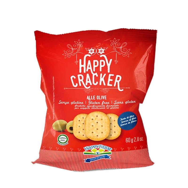 Happy Farm Alimenti senza Glutine Sostituti del Pane Crackers alle Olive Fragranti e Gustosi 60 g Happy Farm Alimenti senza Glutine Sostituti del Pane Crackers alle Olive Fragranti e Gustosi 60 g