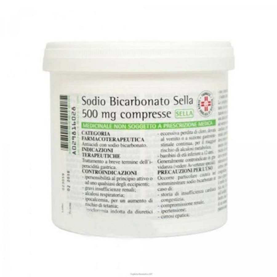 Bicarbonato di sodio 500 milligrammi 1000 compresse SELLA per digestione e acidità di stomaco Bicarbonato di sodio 500 milligrammi 1000 compresse SELLA per digestione e acidità di stomaco