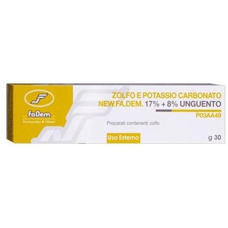 Fadem Zolfo Alcalino Unguento 30 g | Trattamento Dermatologico per Pelle Impura e Grassa Fadem Zolfo Alcalino Unguento 30 g | Trattamento Dermatologico per Pelle Impura e Grassa