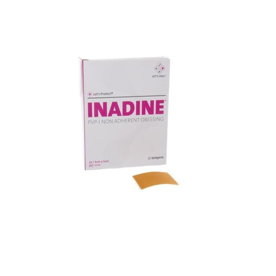 Inadine Medicazione Antisettica Non Aderente Garze con Iodio Povidone 5 x 5 cm Confezione da 25 Pezzi Inadine Medicazione Antisettica Non Aderente Garze con Iodio Povidone 5 x 5 cm Confezione da 25 Pezzi