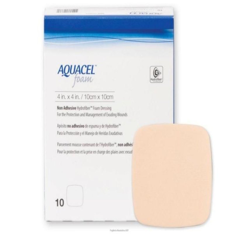 Aquacel Foam con Argento Medicazione Adesiva 10x10 cm per Lesioni Cutanee – Confezione da 10 Pezzi Aquacel Foam con Argento Medicazione Adesiva 10x10 cm per Lesioni Cutanee – Confezione da 10 Pezzi