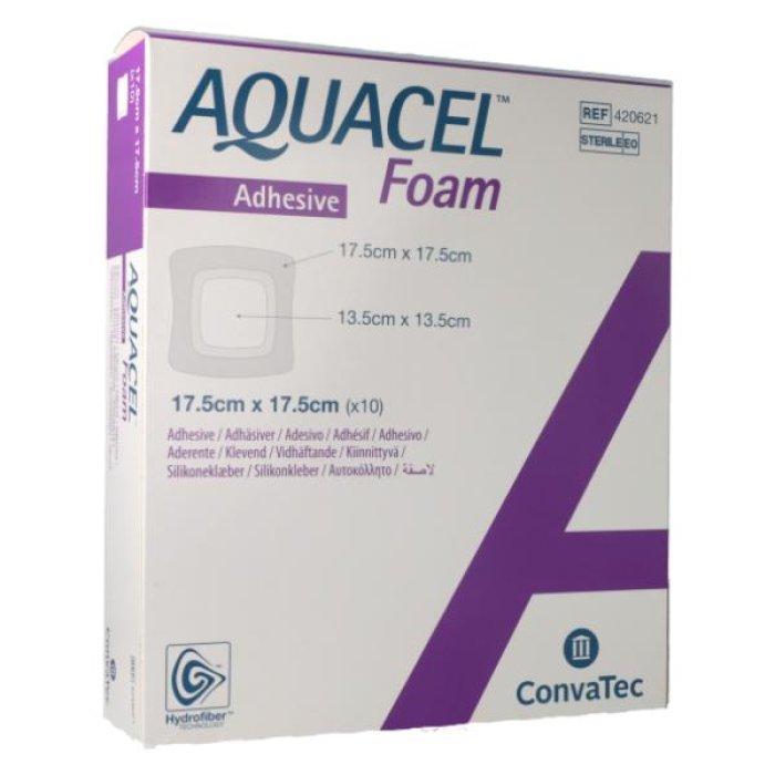 Aquacel Ag Foam Medicazione in Schiuma con Argento Adesiva 17,5 x 17,5 cm per Ferite e Ulcere Cutanee