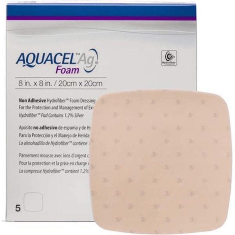 AQUACEL Ag Foam medicazione in schiuma adesiva con argento 20 x 17 cm confezione da 5 pezzi AQUACEL Ag Foam medicazione in schiuma adesiva con argento 20 x 17 cm confezione da 5 pezzi