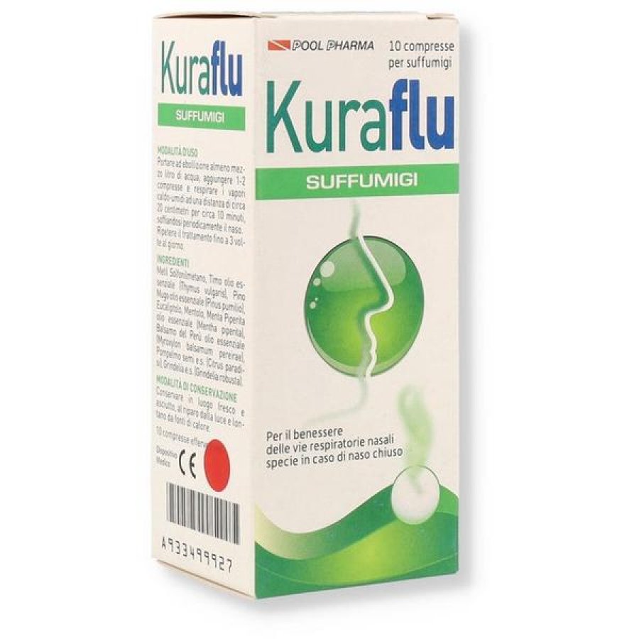 Kuraflu suffumigi compresse compresse effervescenti per suffumigi balsamici Kuraflu suffumigi compresse compresse effervescenti per suffumigi balsamici