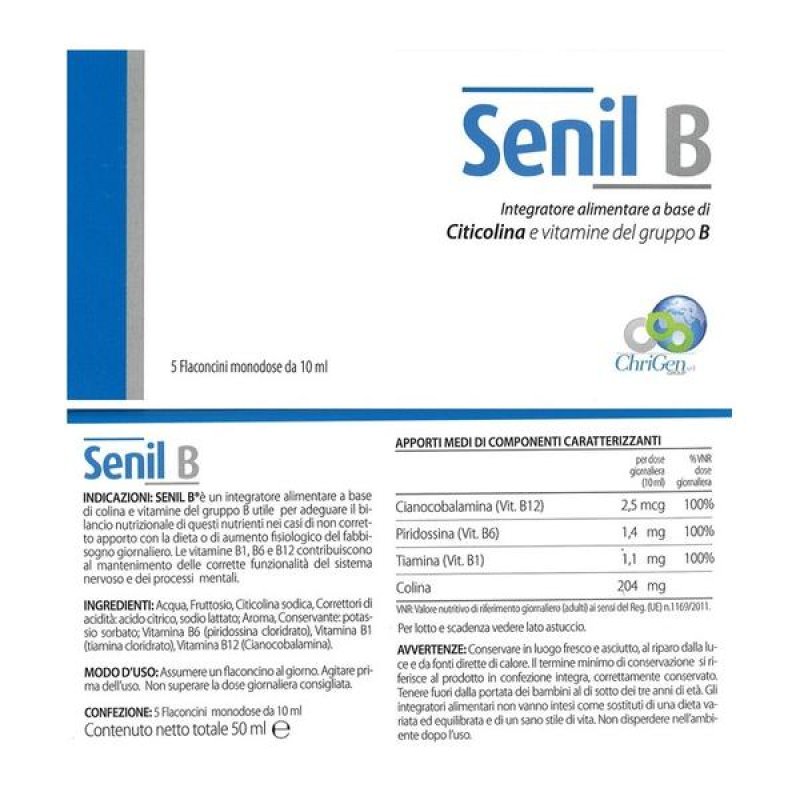 Senil B Integratore in Fiale Orali 5 Fiale da 10 ml Chrigen Senil B Integratore in Fiale Orali 5 Fiale da 10 ml Chrigen