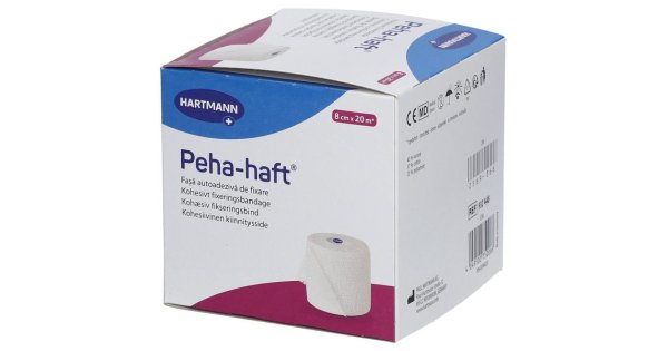 Peha-haft: Bendaggio elastico autoadesivo per il fissaggio di impacchi e schiume, nonché per la stabilizzazione di muscoli e articolazioni; blu; 4 x 6 cm
