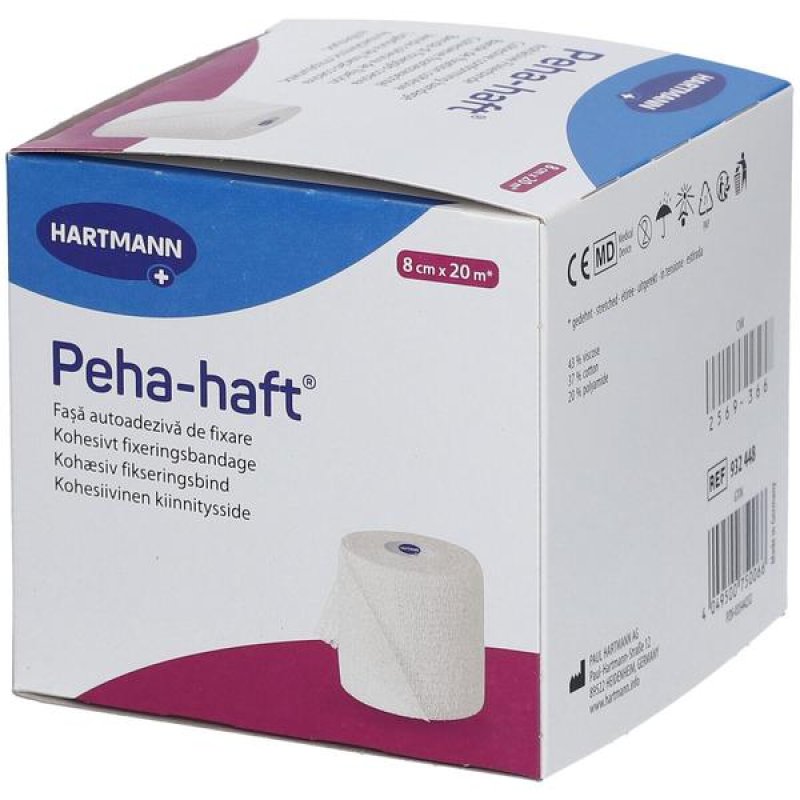 Peha Haft Benda Coesiva Elastica Autoaderente in Tessuto Senza Lattice 8 cm x 20 m per Fissaggio di Medicazioni