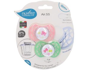 Nuvita Succhietto AIR 55 con Tettarella Ortodontica 0-6m+ colore Rosa e Verde 2 succhietti