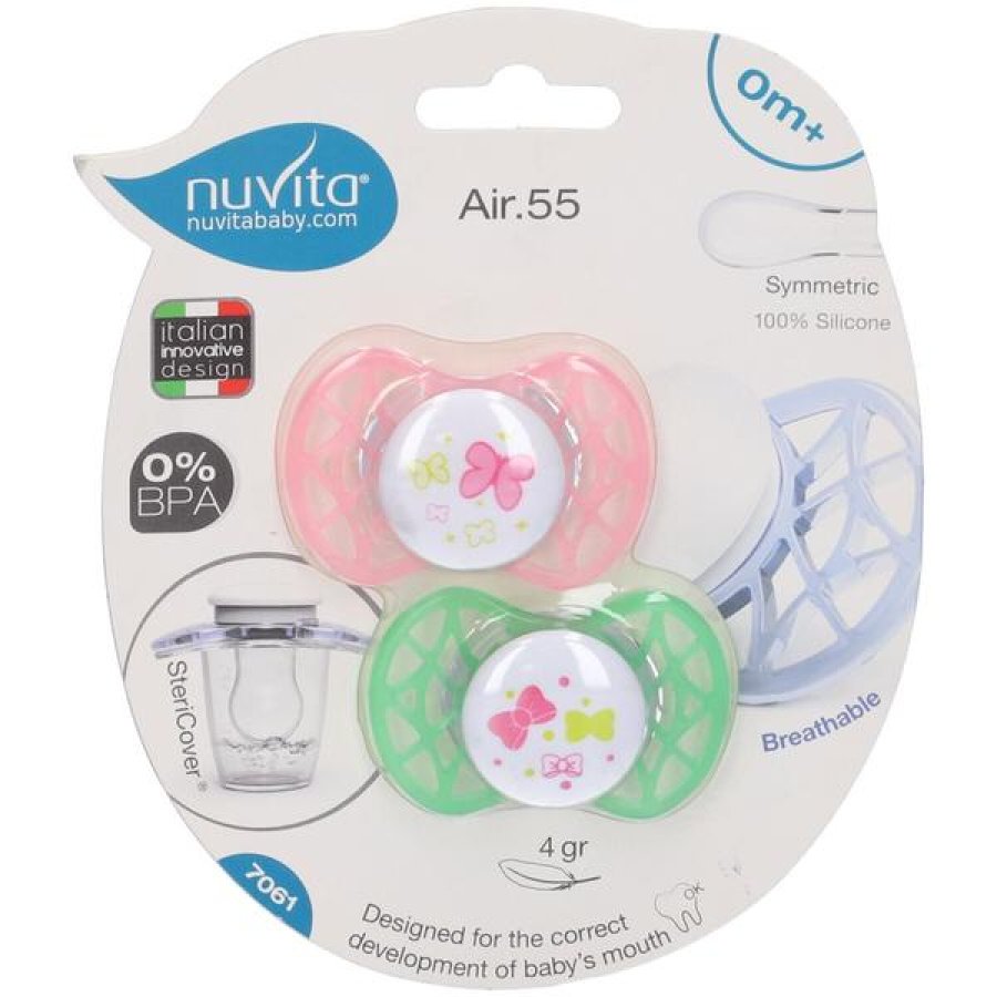 Nuvita Succhietto AIR 55 con Tettarella Ortodontica 0-6m+ colore Rosa e Verde 2 succhietti Nuvita Succhietto AIR 55 con Tettarella Ortodontica 0-6m+ colore Rosa e Verde 2 succhietti