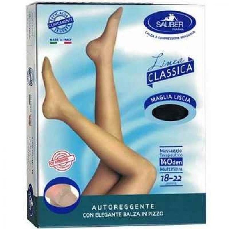 Sauber Calze Autoreggenti 140 Denari Nero Taglia 5 Maglia Liscia a Compressione Graduata per Benessere e Sostegno delle Gambe Sauber Calze Autoreggenti 140 Denari Nero Taglia 5 Maglia Liscia a Compressione Graduata per Benessere e Sostegno delle Gambe
