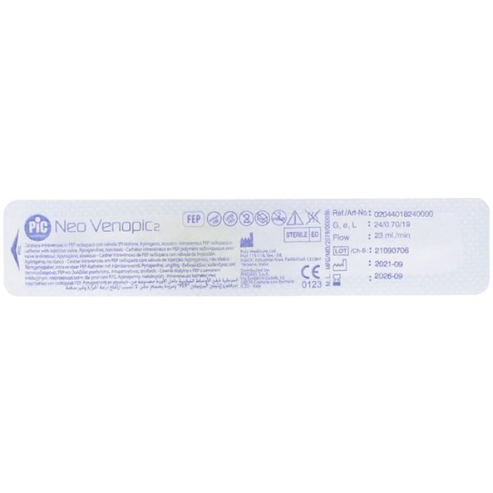Ago Cannula Venopic 2V calibro 24 x 19 millimetri per accesso venoso periferico monouso sterile Ago Cannula Venopic 2V calibro 24 x 19 millimetri per accesso venoso periferico monouso sterile