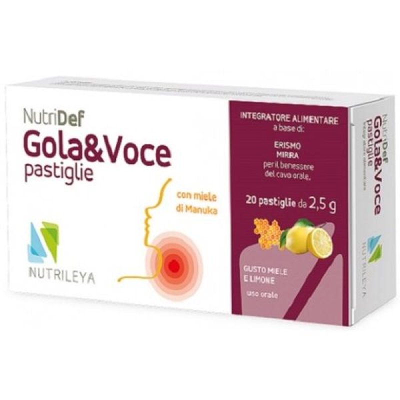 Nutridef Gola e Voce Integratore in Pastiglie 20 Pastiglie per il Benessere della Gola e della Voce Nutridef Gola e Voce Integratore in Pastiglie 20 Pastiglie per il Benessere della Gola e della Voce