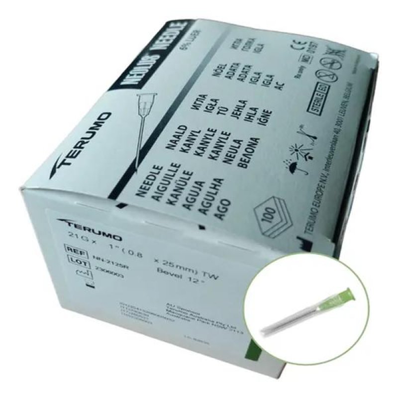 Ago Ipodermico Terumo Calibro 21 Verde 100 Pezzi Sterili Monouso per Iniezioni e Prelievi Ago Ipodermico Terumo Calibro 21 Verde 100 Pezzi Sterili Monouso per Iniezioni e Prelievi