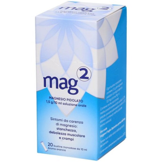 Mag 2 soluzione orale 1,5gr/10 ml magnesio pidolato 20 bustine stick Mag 2 soluzione orale 1,5gr/10 ml magnesio pidolato 20 bustine stick