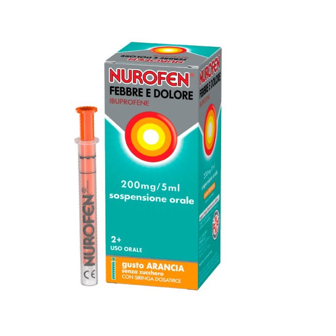 Nurofen Febbre e Dolore 200mg/5ml sospensione orale gusto arancia senza zucchero Nurofen Febbre e Dolore 200mg/5ml sospensione orale gusto arancia senza zucchero