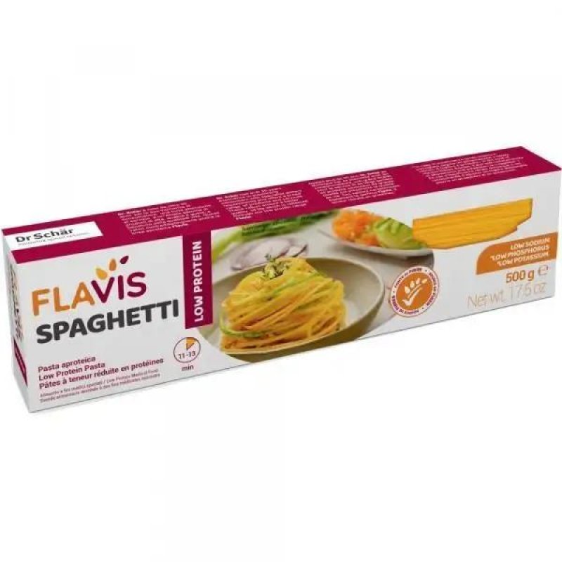 Flavis Spaghetti Aproteici Senza Glutine 500 grammi &ndash; Pasta a Basso Contenuto Proteico