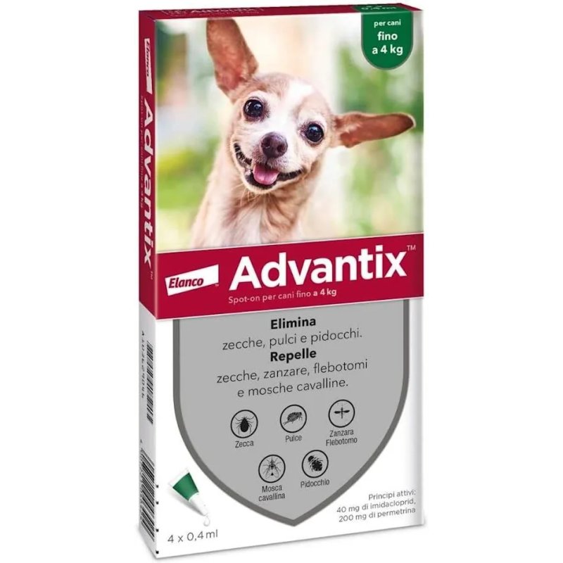 Advantix Spot On Cani Fino 4Kg - 6 Pipette 0,4ml Soluzione Advantix Spot On Cani Fino 4Kg - 6 Pipette 0,4ml Soluzione