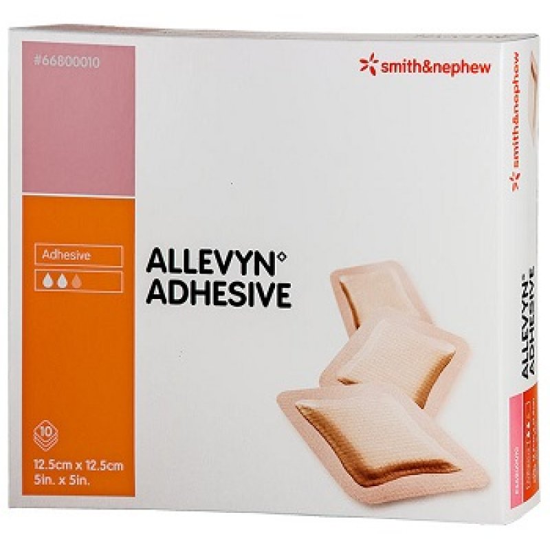 Allevyn Adhesive medicazione in schiuma adesiva 12,5 x 12,5 cm per lesioni e piaghe da decubito confezione 10 pezzi Allevyn Adhesive medicazione in schiuma adesiva 12,5 x 12,5 cm per lesioni e piaghe da decubito confezione 10 pezzi
