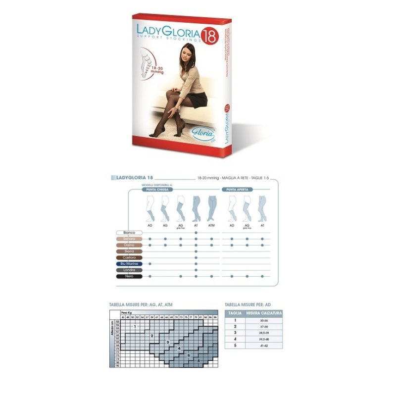 Ladygloria Gambaletto a Compressione 18 mmHg Calze Elastiche Riposanti Colore Daino Misura 5