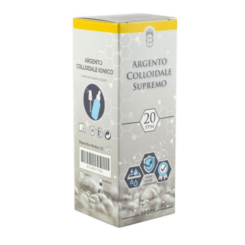 Argento Colloidale Ionico Supremo 20 PPM Dispositivo Medico con Erogatori 100 ml