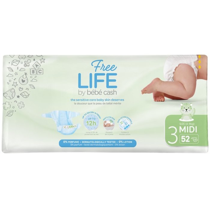 BebeCash FreeLife - Pannolino per Bambini Taglia 3 Midi 52 pannolini