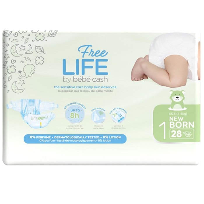 BebeCash FreeLife - Pannolino per Bambini Taglia 1 New Born 28 pannolini