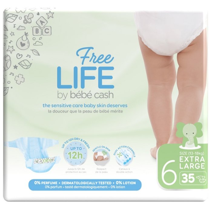 BebeCash FreeLife - Pants XL Pannolino a Mutandina Taglia 6 17 Kg+ 18 Pezzi