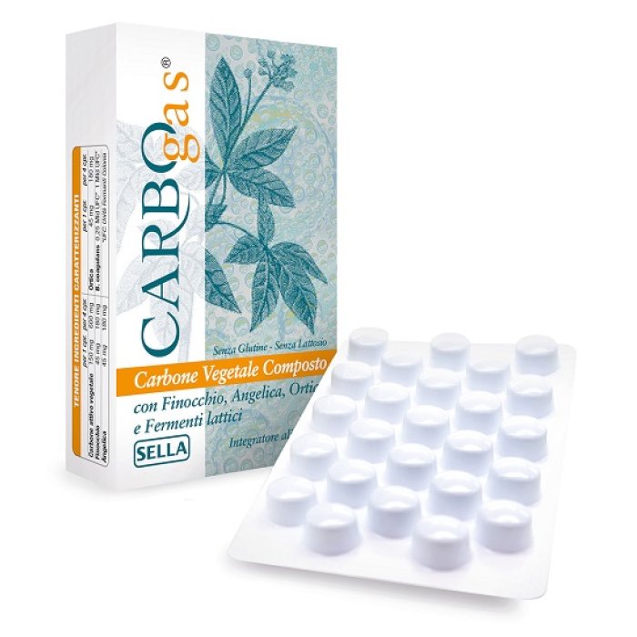 Carbogas Sella 50 Compresse 25 g Carbone Attivo per Gonfiore Addominale e Gas Intestinali Carbogas Sella 50 Compresse 25 g Carbone Attivo per Gonfiore Addominale e Gas Intestinali