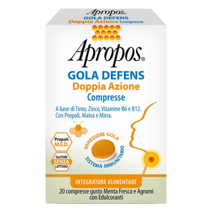 Apropos Gola Defens Doppia Azione per gola e difese 20 compresse gusto menta e agrumi Apropos Gola Defens Doppia Azione per gola e difese 20 compresse gusto menta e agrumi