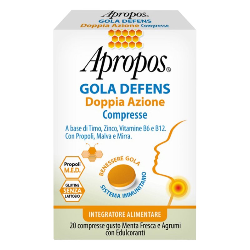 Apropos Gola Defens Doppia Azione per gola e difese 20 compresse gusto menta e agrumi Apropos Gola Defens Doppia Azione per gola e difese 20 compresse gusto menta e agrumi