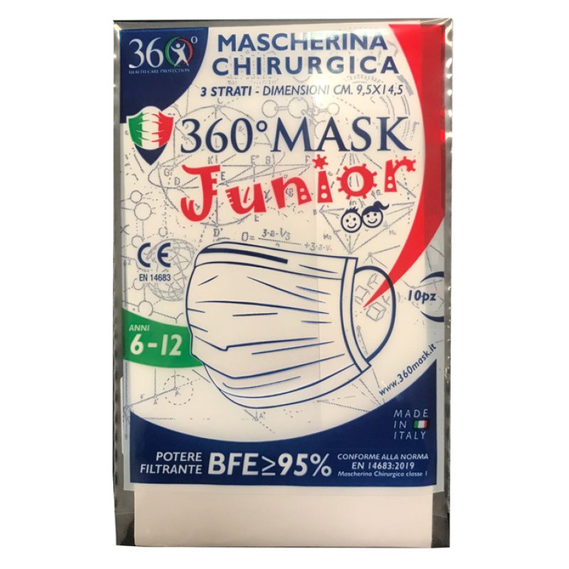 360Mask10 Mascherina Chirurgica 3 Veli Bambini 6-12 Anni Monouso Rosa 10 Pezzi 360Mask10 Mascherina Chirurgica 3 Veli Bambini 6-12 Anni Monouso Rosa 10 Pezzi